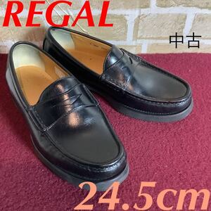 [ selling out! free shipping!]A-251 REGAL! coin Loafer! black!24.5cm! business shoes! work! business! commuting! ceremonial occasions! used!