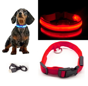 【ペット用品】光る首輪＊LEDレッドXL（USB充電式）犬・猫など＊ルミナスリング