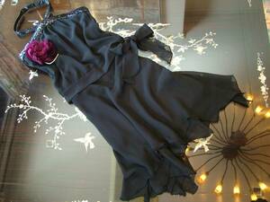 ツーピース　セット スパンコール　リボン フォーマル　パーティー　発表会　結婚式　黒　シフォン　スカート 新品