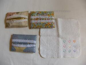  new goods!* hand made * portable tissue cover 3 piece & handkerchie 