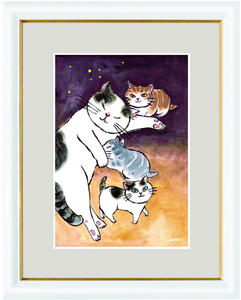 Art hand Auction Hiromi Happy Cat Nakayoshi Cat-Human Relations Fortune Painting Giclee New, artwork, print, others