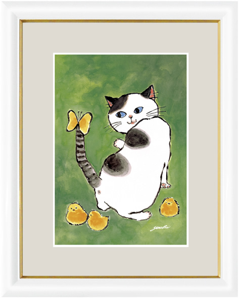 Hiromi Happy Cat Turning Cat – Money Luck is the West Painting Giclée Neu, Kunstwerk, drucken, Andere