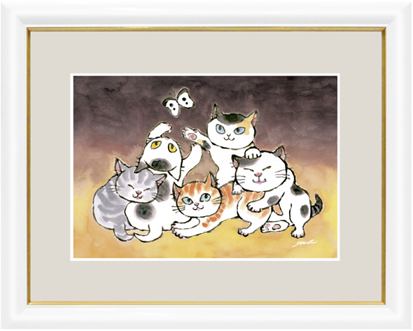 Hiromi Happy Cat Sibling Cat - Relationship Luck is North Painting Giclee New, Artwork, Prints, others