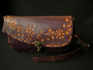  leather waist bag bag pouch floral print USED retro bag 