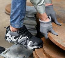 鋼鉄先芯 安全靴 メンズ トレッキング アウトドア 作業靴 釘踏み抜き防止 防滑 通気 迷彩柄 カジュアル グレー サイズ27CM_画像9