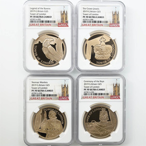 2019 英国 ロンドン塔コインコレクション 5ポンド 金貨 プルーフ プレミアム セット NGC PF 70 UC 最高鑑定 完全未使用品 元箱付 イギリス