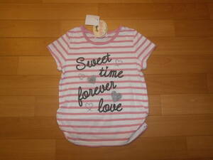 即決★新品★女児女の子★半袖カットソー半袖シャツ★ボーダーピンク×白 Sweet time forever love★サイズ120★幼児幼稚園保育園小学生★