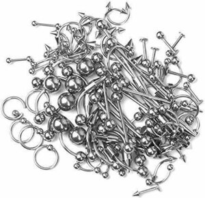 ALOHAMONI (aro is moni ) body pierce high capacity 85 piece set set sale surgical stainless steel silver navel pierce 