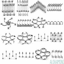 ALOHAMONI (アロハモニ) ボディピアス 大容量 85個セット まとめ売り サージカル ステンレス シルバー へそピアス _画像2