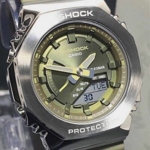 【新品】CASIO 正規品 G-SHOCK 腕時計 メタルカバー シリーズ 多機能腕時計 アナデジ 八角形 グリーン カーキ