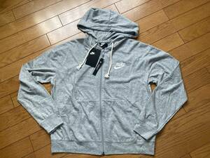 ♪新品タグ付 ナイキNIKE 薄手スウェットジップアップフーディー 定価7,150円 杢グレー L