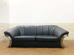  Italy modern / high class leather leather sofa / black black 2 seater . sofa /2.5 seater . sofa /2.5P(.046)