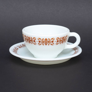  Pyrex copper fili Gree tea cup & saucer 