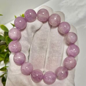 高品質 クンツァイト 天然石ブレスレット 癒しの石 大玉 14㎜
