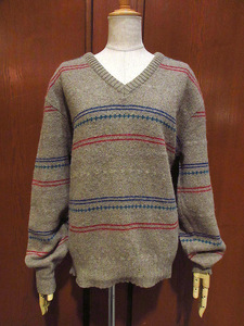 ビンテージ70’s80’s●ROBERT BRUCEマルチボーダーVネックウールセーターsize M●221129s4-m-swr 1970s1980s古着メンズニット