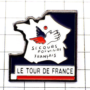 ピンバッジ・ツールドフランス自転車助け合いの手と地図◆フランス限定ピンズ◆レアなヴィンテージものピンバッチ