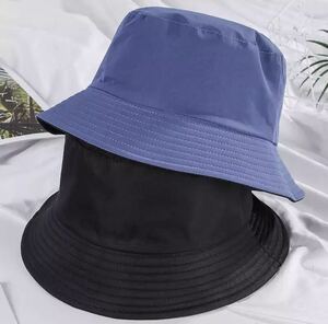 リバーシブル バケットハット 帽子 ハット キャップ ファッション アクセサリー 小物 ユニセックス 無地 青 黒 2566