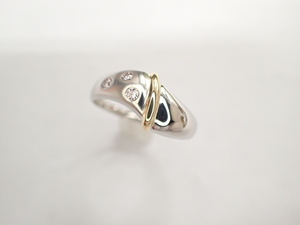 美品 Pt900×K18 ピンクダイヤ計0.09ct デザイン リング 指輪
