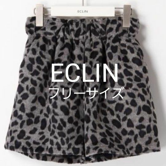 ★sale★ECLIN★ヒョウ柄★キュロットパンツ★グレー★freesize★ ショートパンツ★ベロア素材★