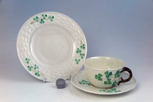 　　Belleek　 =　P カップ&ソーサー＆プレート　=クローバー　(1級品)　XX 