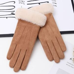  gloves lady's slip prevention attaching smartphone correspondence . fingers glove protection against cold gloves khaki color 