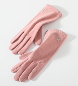 レディース手袋N182ピンク スマホタッチ対応　軽くて暖かい起毛素材　シンプル刺　