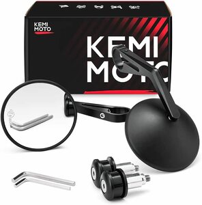  round kemimoto handlebar mirror motorcycle mirror for motorcycle mirror CNC processing all-purpose mirror black left right set vehicle inspection correspondence 