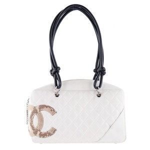 CHANEL シャネル カンボンライン ボーリングバッグ A25171 ショルダーバッグ ラムスキン 白 レディース【S211022288】中古