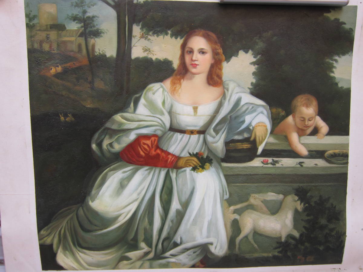 模写 8号 手描き, 油絵具, 世界の名画 ヴェッチェリオ作, ｢聖愛と俗愛｣部分 カンバスのみ 45 x 38, 絵画, 油彩, 人物画