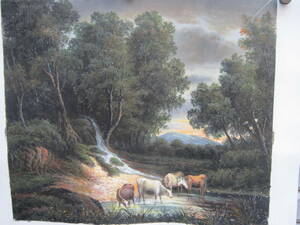Art hand Auction [Reproduction] F8 size, hand-reproduction of a masterpiece, original by Jean Baptiste, tentative title: Forest Landscape, canvas only, Painting, Oil painting, Animal paintings