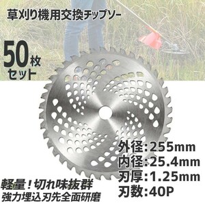 チップソー 替刃 50枚セット 交換 刃こぼれ 草刈機 草刈り機 255mm×40P 草刈刃 チップソー 50枚組 草刈り用 替え刃 替刃【送料無料】