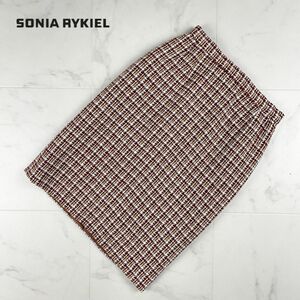 美品 SONIA RYKIEL ソニア リキエル タイトスカート 膝丈 裏地あり ツイード 赤 レッド サイズS*QB1027