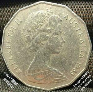 オーストラリア　50セント硬貨　コイン　1983　エリザベス二世　オーストラリア国章　古銭　エリザベス女王　Elizabeth II Queen