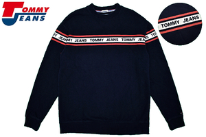 Y-5133★美品★TOMMY JEANS トミーヒルフィガー RELAXED FIT★秋冬 裏起毛 ネイビー ロゴ リラックスフィット スウェット トレーナー Ｓ