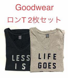 ■Goodwear・グッドウェア■ロンT 2枚セット■Sサイズ・ブラック／グレー・MADE IN USA・長袖Tシャツ