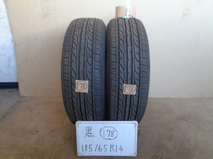 黒●178　Ｓ101　DUNLOP EC202　185/65R14　中古 2本セット