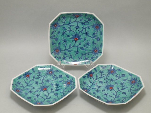 今右衛門錦緑地唐草文高台皿角皿15cm 3枚セット☆AYS23983 | JChere
