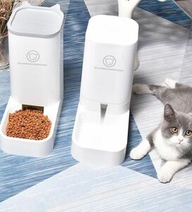 ペット用 餌やり器 給水器 重力式 2個セット 猫 犬【216】D1123