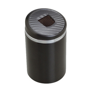 灰皿缶 カーボン調 自然消化穴付き ソーラー充電タイプ 電池交換不要/セイワ：W861 ht