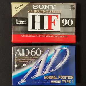 １円【未開封】カセットテープ２本　TDK AD60分、SONY HF90分 ノーマルポジション　TYPEⅠ
