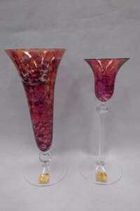 テレジアンタール　ピンク　フラワーベース&グラス２点セット　フラワーベース高さ21.5cm×口径9cm グラス高さ20cm×口径6.5cm位