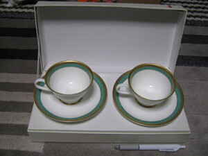 新品 激安 MR.BOSS 日本製 カップ ソーサー ２客 セット 緑 陶器 食器 コーヒーカップ ティーカップ ビンテージ レア レトロ