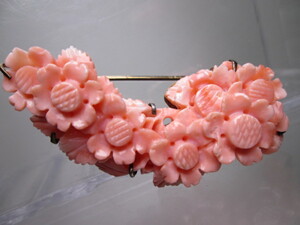 【江月】アンティーク・本珊瑚花彫刻のブローチ兼ペンダント 17,11g
