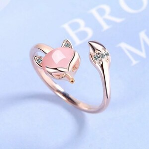  open ring ring rose Gold cz fox free size adjustment possibility lady's Korea pretty animal fox #C1562-3