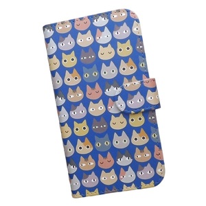 iPhone14 Pro Max　スマホケース 手帳型 プリントケース 猫 動物 パターン画 ねこ ブルー