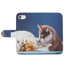 iPhone14 Pro Max　スマホケース 手帳型 プリントケース 犬 花 シベリアンハスキー かわいい 子犬_画像2