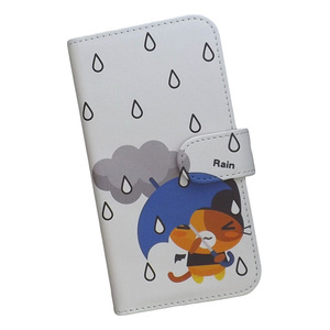 Android One S9　スマホケース 手帳型 プリントケース 雨 レイン ペンギン デビル猫 傘 かわいい
