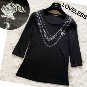 ラブレス LOVELESS 七分袖 デザインプリント カットソー 黒 S