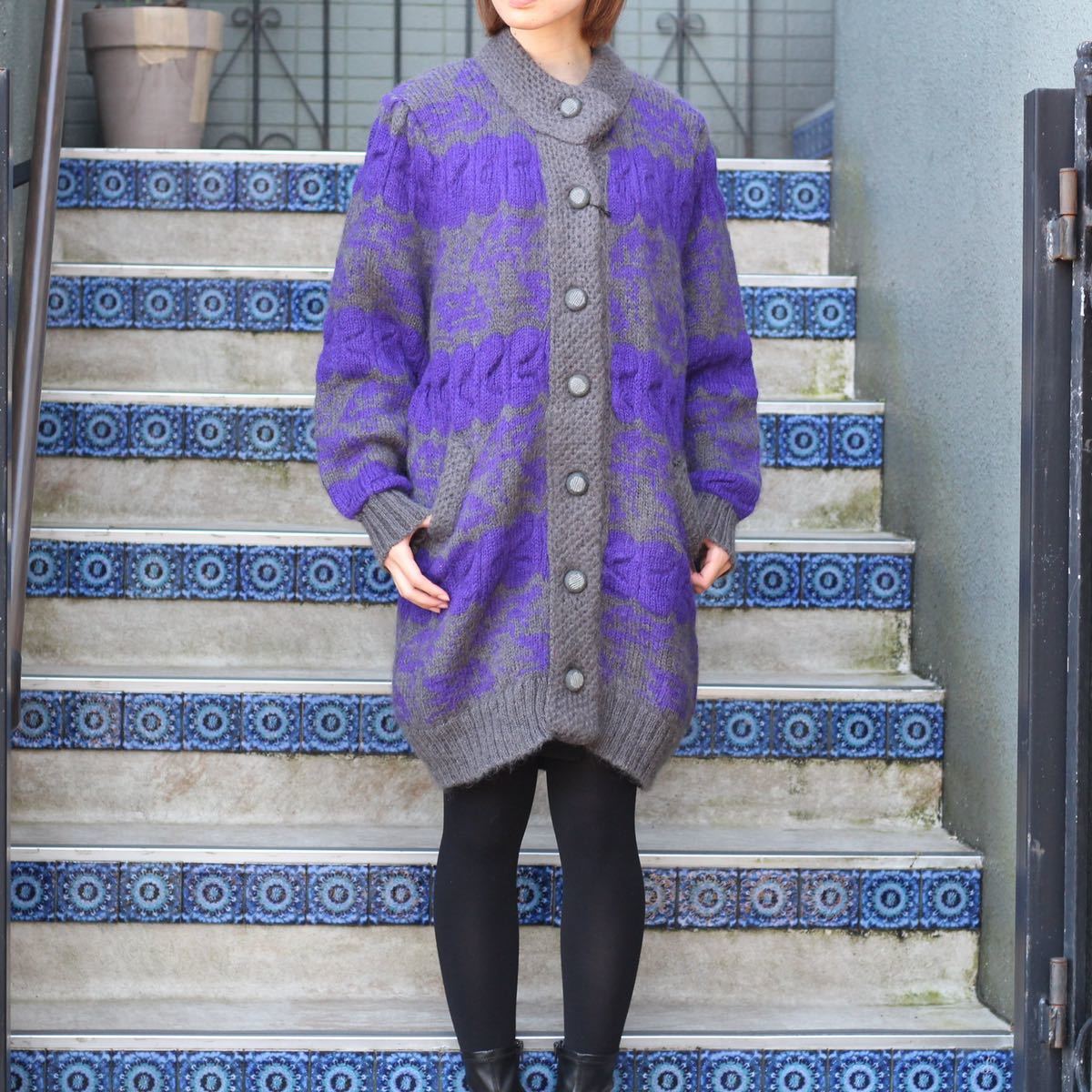 EU VINTAGE DESIGN MOHAIR LONG KNIT CARDIGAN/ヨーロッパ古着デザイン