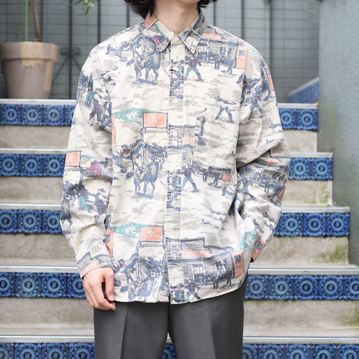 70's USA VINTAGE boutique LONG SLEEVE DESIGN SHIRT/70年代アメリカ